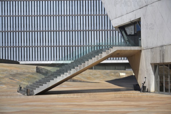 Architectural detail at the Casa da Musica concert hall by Rem Koolhaas in Porto, Portugal