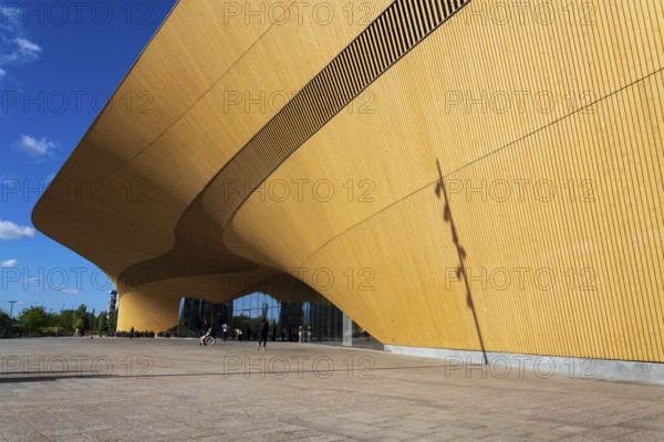 HELSINKI, FINLAND - JULY 7 2024: The Helsinki Central Library Oodi in the Kluuvi district on sunny summer day on July 7, 2024 in Helsinki, Finland