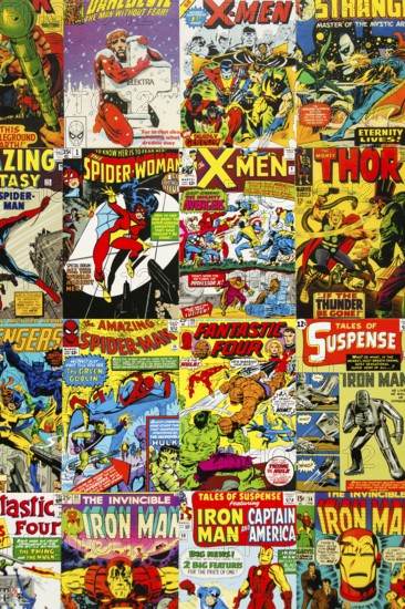 PRAGUE, CZECH REPUBLIC - JANUARY 29: Colorful vintage comic magazine covers top view flat lay composition on January 29, 2018 in Prague, Czech Republic