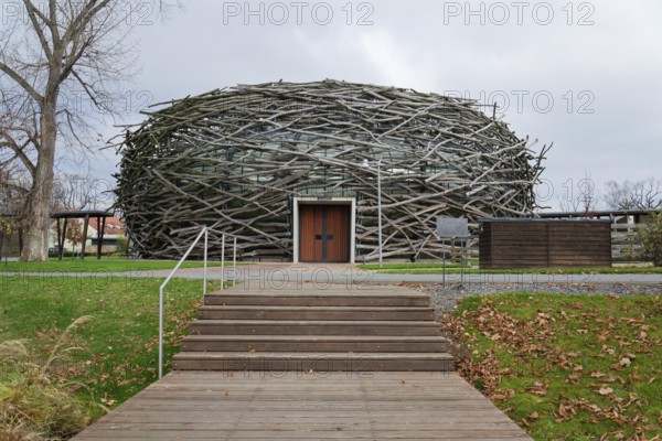 Capi hnizdo Storks Nest riding arena covered with wood resembling a giant birds nest on November 23, 2019 in Olbramovice, Czech Republic