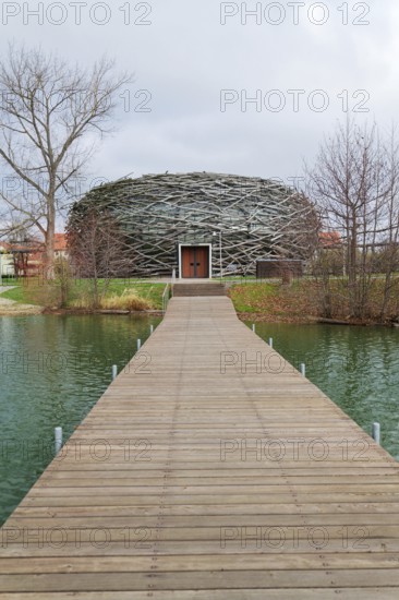 Capi hnizdo Storks Nest riding arena covered with wood resembling a giant birds nest on November 23, 2019 in Olbramovice, Czech Republic
