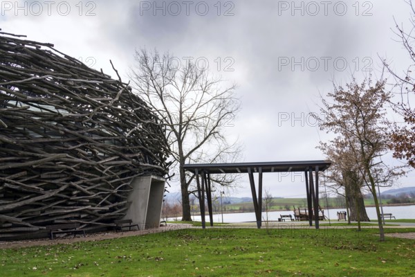 OLBRAMOVICE, CZECH REPUBLIC - NOVEMBER 23 2019: Storks Nest riding arena covered with wood resembling a giant birds nest on November 23, 2019 in Olbramovice, Czech Republic