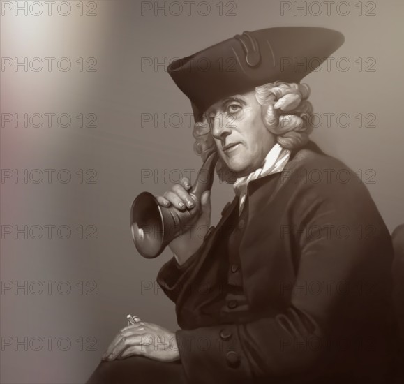 Portrait of James Hutton with an ear trumpet, 1726 – 1797, Scottish geologist, agriculturalist, chemical manufacturer, naturalist and physician, the Father of Modern Geology, digitally edited