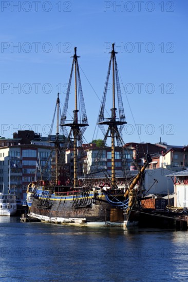 Worlds largest ocean going wooden sailing ship, replica of historic Swedish East Indiaman Gotheborg docked in harbor Eriksberg on May 12, 2025 in Gothenburg, Sweden