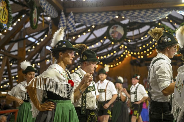 Traditional traditional costume show at the Tradition party tent, Oide Wies'n, Oktoberfest, Munich, Bavaria, Germany