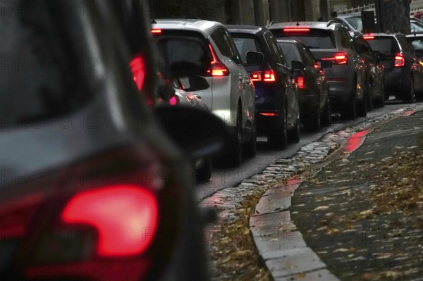 Cars stuck in traffic, autumn time, Germany