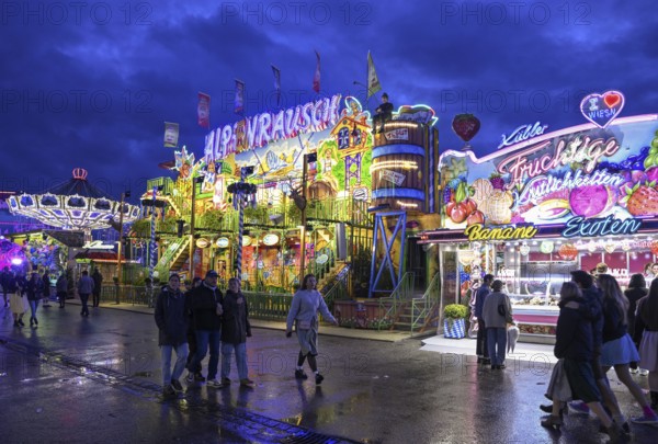 Alpenrausch ride, blue hour, Oktoberfest, Munich, Bavaria, Germany