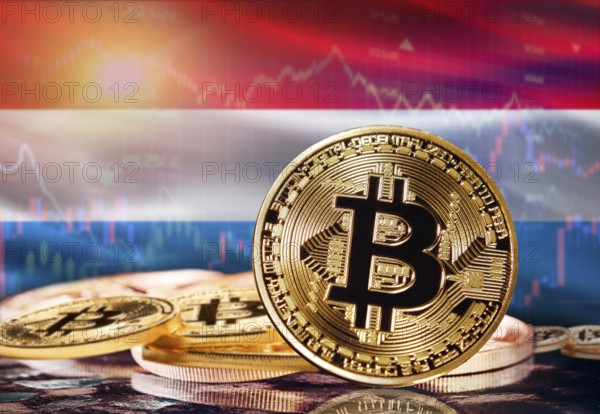 Bitcoin with Luxembourg flag in the background. Investors in cryptocurrency and Blockchain Technology in Luxembourg, Concept