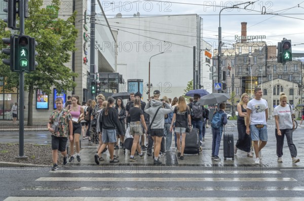 Passers-by, people, pedestrian traffic lights, Tallinn, Estonia