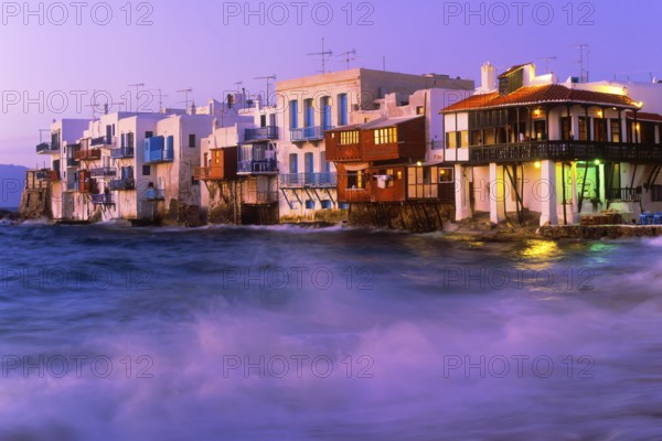 Little Venice, houses by the sea in the old town of Mykonos, Cyclades, Greece