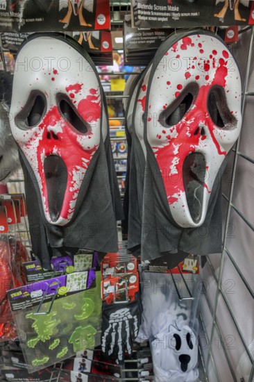 Wholesale market, sale of Halloween items, bleeding screem masks, Allgäu, Swabia, Bavaria, Germany