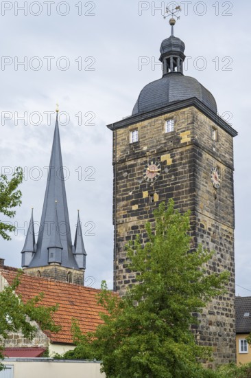 Oberer Torturm, Kronacher Torturm, Catholic Parish Church of the Assumption of Mary, Deutsche Korbstadt, Lichtenfels, Upper Franconia, Franconia, Bavaria, Germany