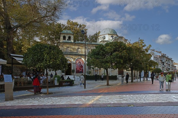 Street scene in front of St. Nicholas Church, Varna, Bulgaria