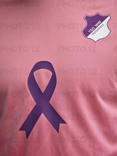 TSG 1899 Hoffenheim logo on jersey, special shirt, campaign against breast cancer, breast cancer awareness campaign, PreZero Arena, Sinsheim, Baden-Württemberg, Germany