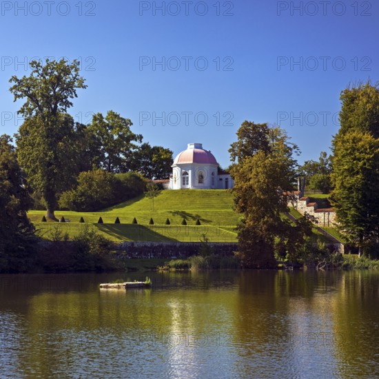 Baroque terrace garden on Lake Huwenow in Meseberg Castle, guest house and conference venue of the Federal Government, Gransee, Brandenburg, Germany