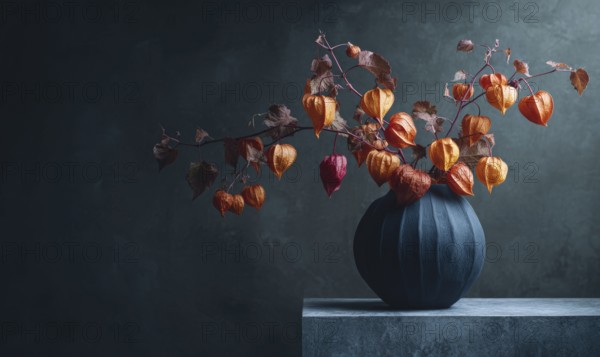 A vase of orange and yellow flowers sits on a table. The flowers are arranged in a way that creates a sense of balance and harmony. AI generated