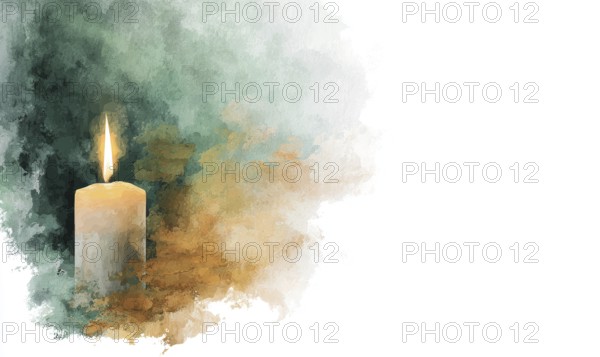 A candle is lit in a painting with a green background. The candle is the main focus of the painting, and it creates a warm and cozy atmosphere. AI generated