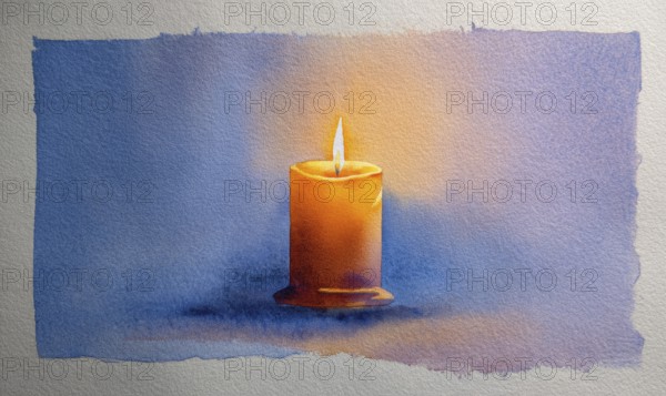 A candle is lit in a painting of a blue background. The candle is the main focus of the painting, and it creates a warm and cozy atmosphere. AI generated