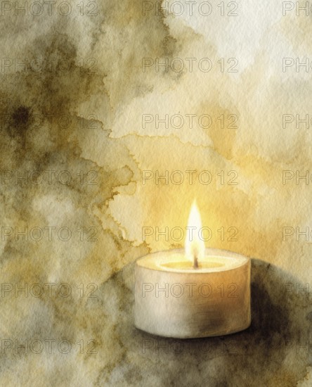 A candle is lit in a painting with a yellowish background. The candle is the main focus of the painting, and it creates a warm and cozy atmosphere. AI generated
