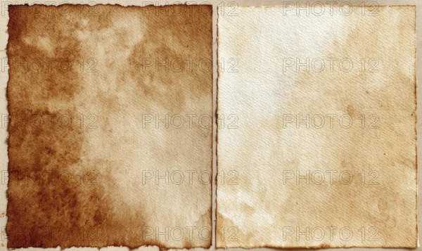 Two pieces of paper with a brown background and white text. The paper is old and worn, giving it a vintage feel. AI generated