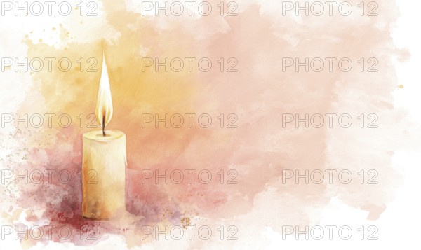 A candle is lit on a table with a pink background. The candle is the main focus of the image, and it creates a warm and cozy atmosphere. AI generated
