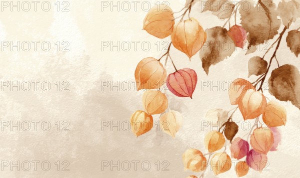 A painting of a tree with orange flowers. The painting is done in watercolor and has a light, airy feel to it. AI generated