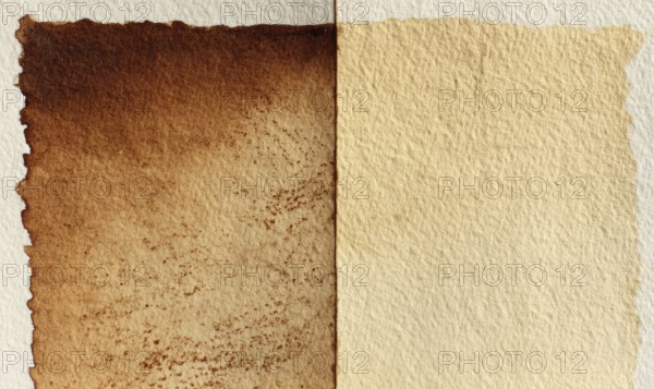 Two pieces of paper, one of which is brown and the other is white. The brown paper has a rough texture and he is aged, while the white paper is smooth. AI generated