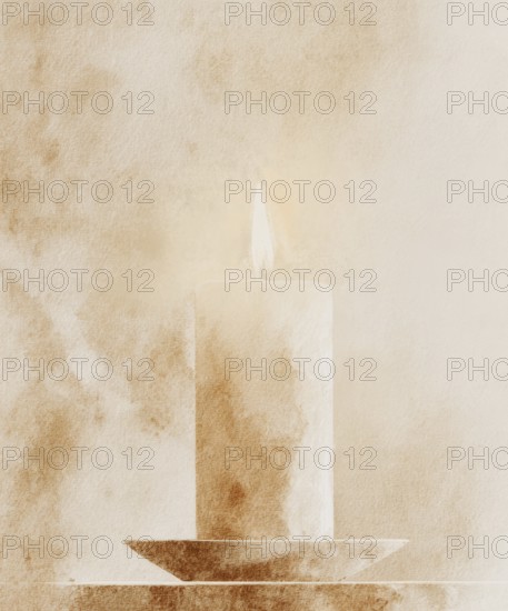 A candle is lit in a room with a brown background. The candle is the main focus of the image, and it creates a warm and cozy atmosphere. AI generated