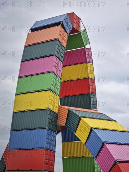 Le Havre, Normandy, France, 29 May, 2025: Striking street art installation Catena Containers Vincent Ganivet in Le Havre. Tall, curved arch made from stacked multicolor shipping containers, Le Havre, Normandy, France