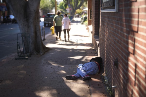 Homeless people in the coastal town of San Luis Obispo, California, USA