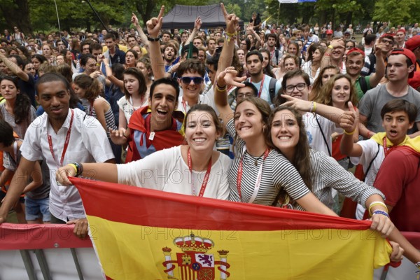 WROCLAW, POLAND - JULY 24, 2016: Playing pilgrims of the World Youth Day during open concert Mercy Fest. The concert is part of the Days in the Dioceses of World Youth Day