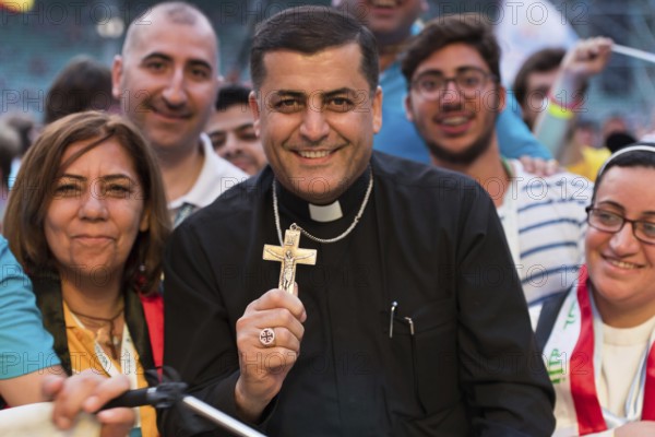 WROCLAW, POLAND - JULY 23, 2016: Pilgrims of the World Youth Day during concert Singing Europe. The concert is part of the Days in the Dioceses of World Youth Day