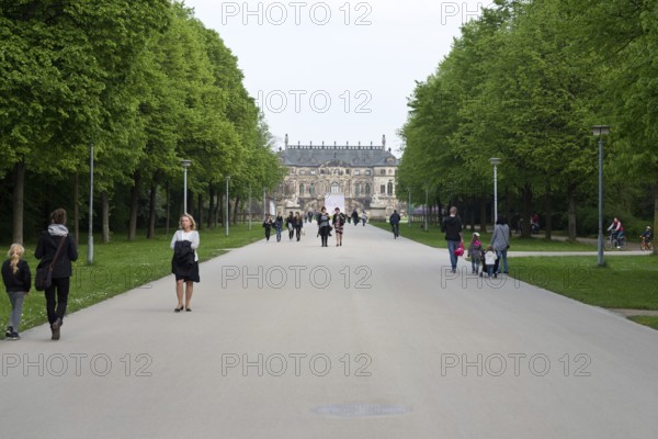 Dresden, Gerrmany- May 6, 2017: Grosser Garten park and Baroque palace in the background