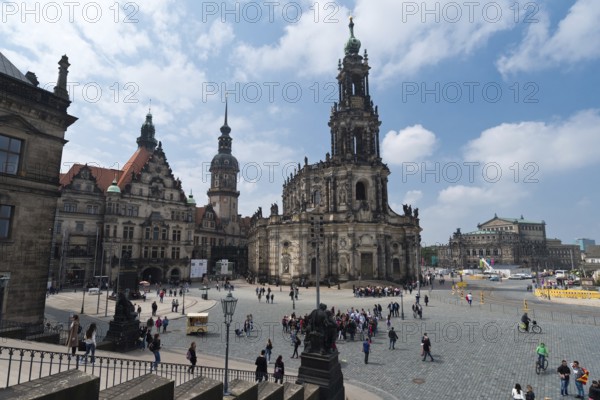 Dresden, Gerrmany- May 6, 2017: Cathedral of the Holy Trinity or Hofkirche and Dresden Castle