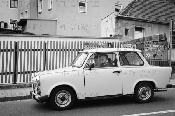 MEISSEN, GERMANY - MAY 05, 2017: Trabant retro vehicles at the street. Famous car was produced in communist East Germany in years 1963-1991