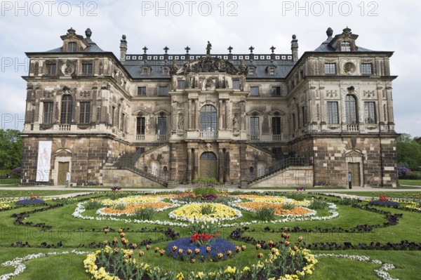 DRESDEN, GERMANY - MAY 6, 2017: Baroque palace in Grosser Garten park in Dresden, Germany