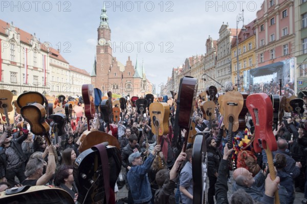 WROCLAW, POLAND - MAY 1, 2016: Over 7 thousands guitarists achieve new Guiness Record playing Hey Joe by Jimi Hendrix