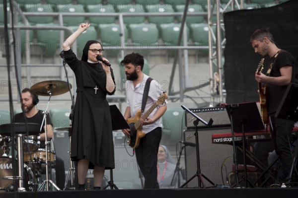 WROCLAW, POLAND - JULY 23, 2016: Cristina Scuccia during concert singning Europe. The concert is part of the of World Youth Day and the European Capitol of Culture