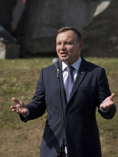 LUBIN, POLAND - AUGUST 31, 2017: Celebrations of the 35th anniversary of the Lubin Crime and the 37th anniversary of the founding of the Solidarity Trade Union. President Andrzej Duda speaks