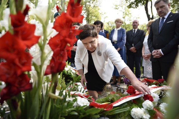LUBIN, POLAND - AUGUST 31, 2017: Celebrations of the 35th anniversary of the Lubin Crime and the 37th anniversary of the founding of the Solidarity Trade Union. Polish Prime Minister Beata Szydlo put a wreath on the graves of the murdered