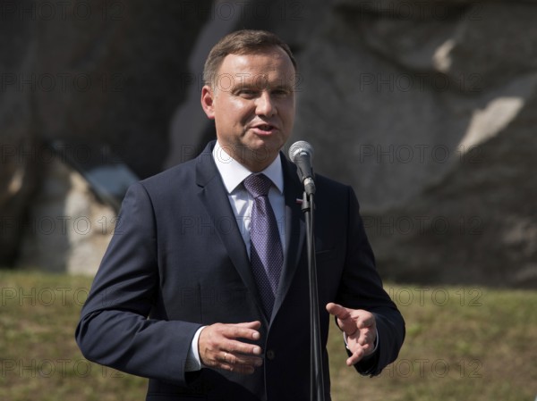 LUBIN, POLAND - AUGUST 31, 2017: Celebrations of the 35th anniversary of the Lubin Crime and the 37th anniversary of the founding of the Solidarity Trade Union. President Andrzej Duda speaks