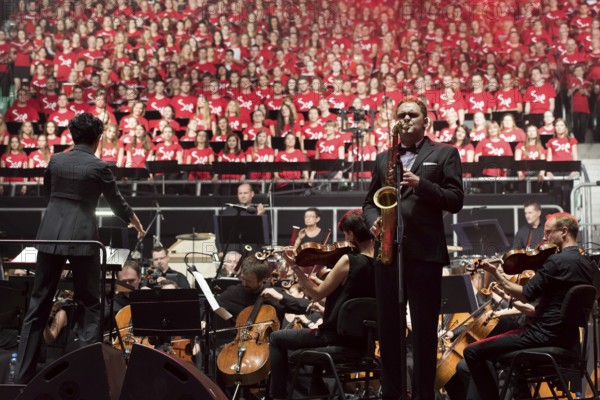 WROCLAW, POLAND - JULY 23, 2016: Orchestra and choir during concert Singing Europe. The concert is part of the Days in the Dioceses of World Youth Day and the European Capitol of Culture