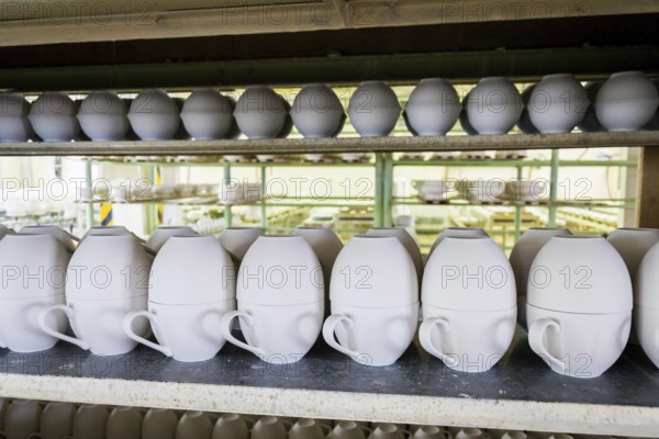 Traditional ceramics pottery on production line in factory Prague, Czech republic