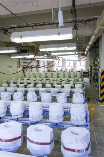 Traditional ceramics pottery on production line in factory Prague, Czech republic