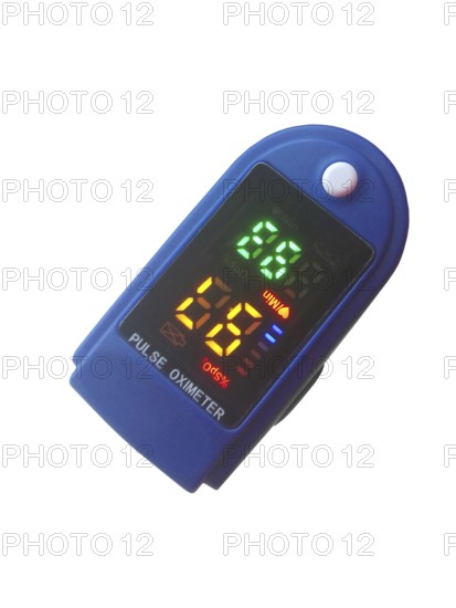 Medical fingertip pulse oximeter on a white background