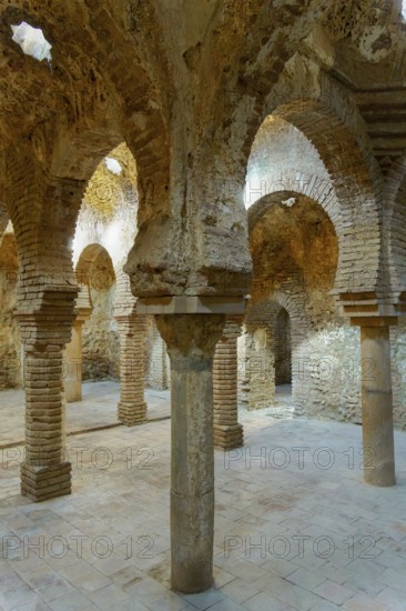 Ronda, malaga, spain Ancient arab baths (hammam) historical structure in ronda, spain, showing brick arches and stone columns