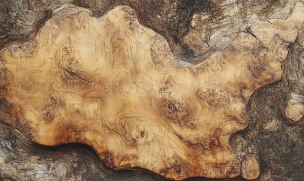 Rough texture of burl wood with intricate patterns and natural unique formation. AI generated