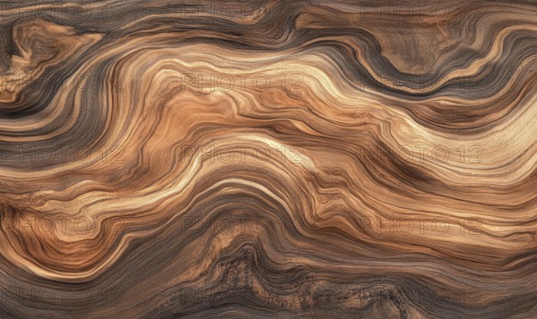 A wooden surface with a wavy pattern. The wood appears to be aged and has a natural, rustic feel to it. The texture of the wood is rough and uneven, giving it a sense of depth and character AI generated