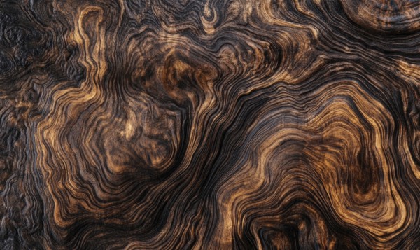Swirling wood grain pattern in brown with textured appearance AI generated