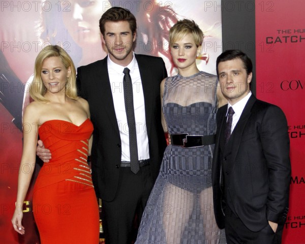 Liam Hemsworth, Elizabeth Banks, Jennifer Lawrence and Josh Hutcherson at the Los Angeles premiere of 'The Hunger Games: Catching Fire' held at the Nokia Theatre L.A. Live in Los Angeles, USA on November 18, 2013, Los Angeles, CA, USA, Los Angeles, California, USA
